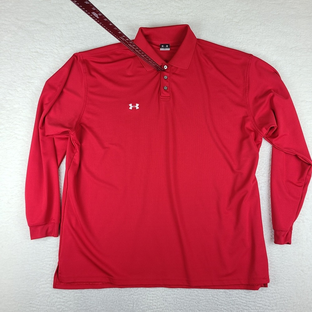 Under Armour Polo Shirt Mens‎ 2XL XXL Red Solid Performance Long Sleeve VTG